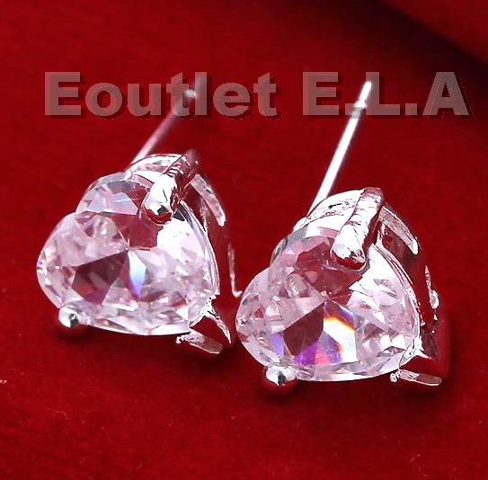 8mm CZ HEART SILVER STUD EARRINGS